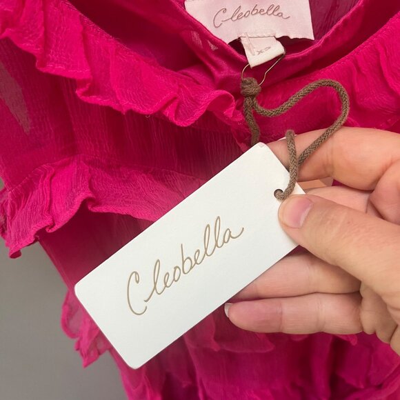Cleobella Milana Ankle‎ Dress XS Magenta Ruffled Ethically Handmade - Picture 2 of 9